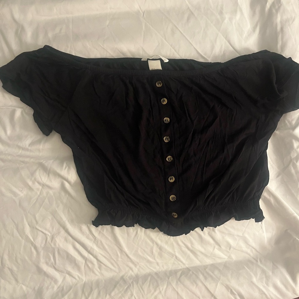 H&M Black Off-Shoulder Button-Front Crop Top